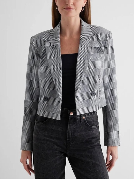 Express Jackets & Blazers - NWT Express double breasted black and white blazer cropped